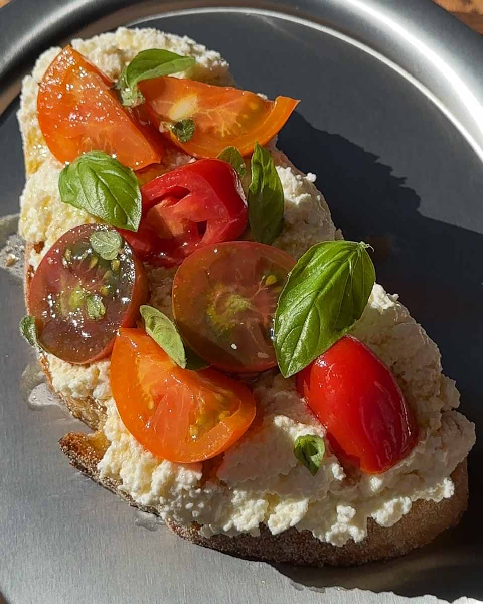 Homemade cottage cheese spread thickly on toasted sourdough