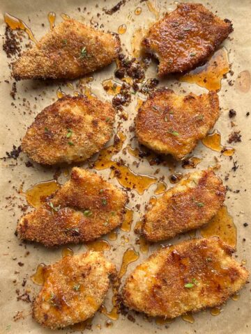 feature image of hot honey parmesan crumbed chicken