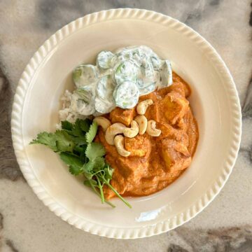feature image of butter paneer one tray bake with creamy sauce and paneer