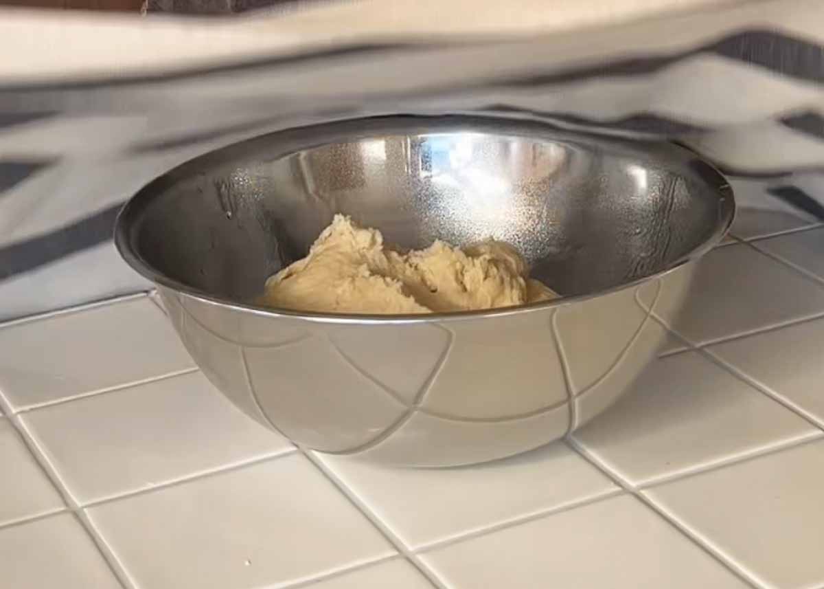 Smooth enriched sourdough dough resting in a bowl before fermentation.