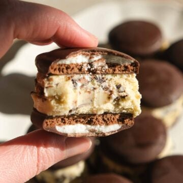 Mint Slice ice cream sandwich with a thick layer of homemade chocolate chip ice cream