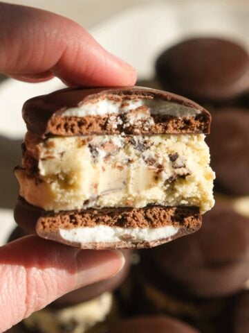 Mint Slice ice cream sandwich with a thick layer of homemade chocolate chip ice cream